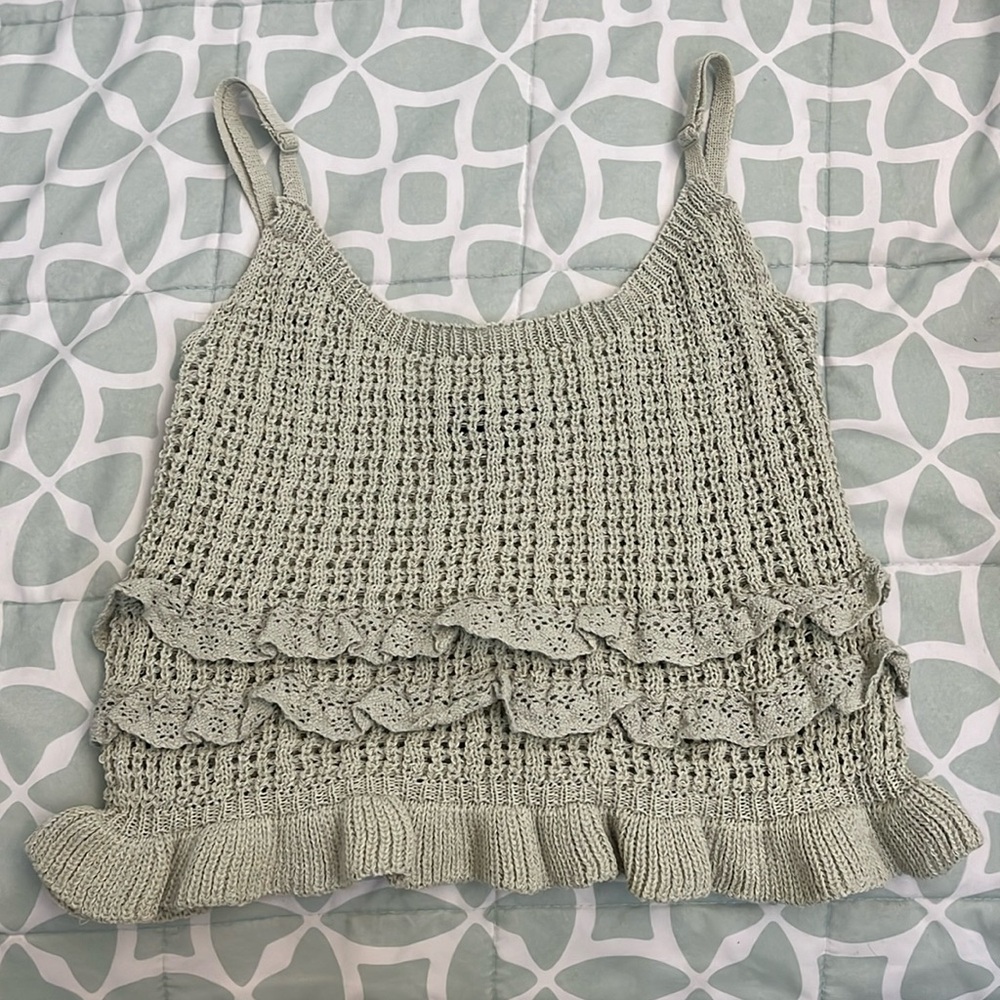Blue Blush Sage Green Crochet Cami